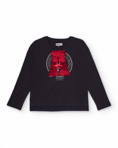 Black long-sleeve T-shirt for boys with reversible sequins