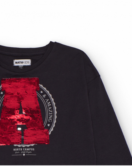 Black long-sleeve T-shirt for boys with reversible sequins