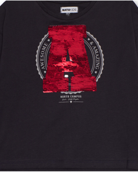 Black long-sleeve T-shirt for boys with reversible sequins