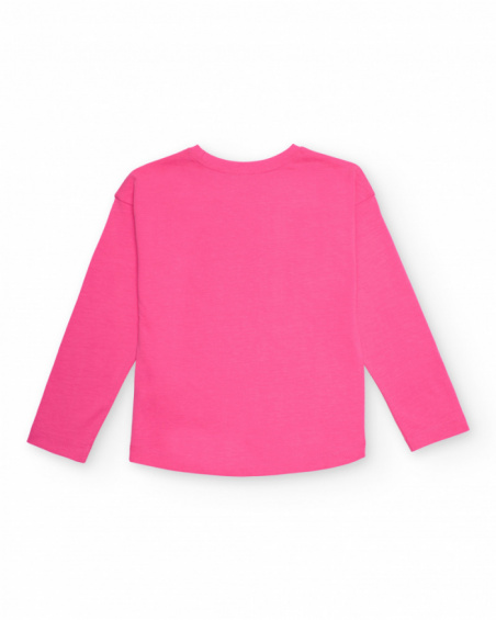 Fuchsia long-sleeve T-shirt for girls with animal print heart