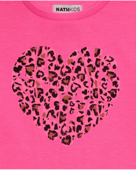 Fuchsia long-sleeve T-shirt for girls with animal print heart