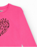 Fuchsia long-sleeve T-shirt for girls with animal print heart Fuchsia long-sleeve T-shirt for girls with animal print heart