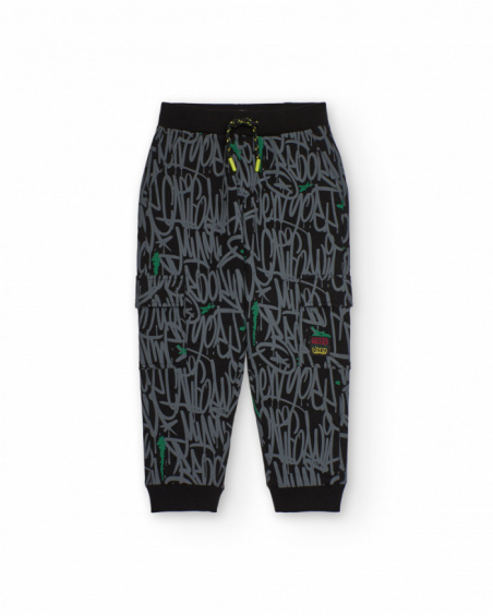 Black jogger pants for boys with urban graphic print Black jogger pants for boys with urban graphic print