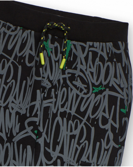Black jogger pants for boys with urban graphic print Black jogger pants for boys with urban graphic print