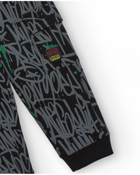 Black jogger pants for boys with urban graphic print Black jogger pants for boys with urban graphic print