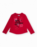 Fuchsia long-sleeved t-shirt for girls with stars and hearts print Fuchsia long-sleeved t-shirt for girls with stars and hearts print