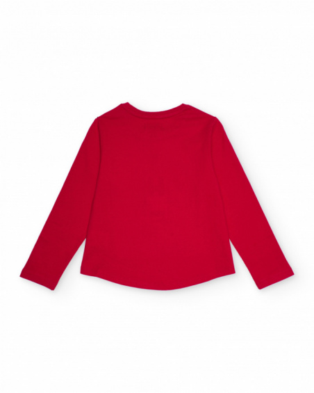 Fuchsia long-sleeved t-shirt for girls with stars and hearts print