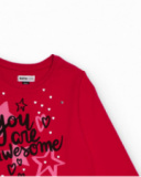 Fuchsia long-sleeved t-shirt for girls with stars and hearts print Fuchsia long-sleeved t-shirt for girls with stars and hearts print