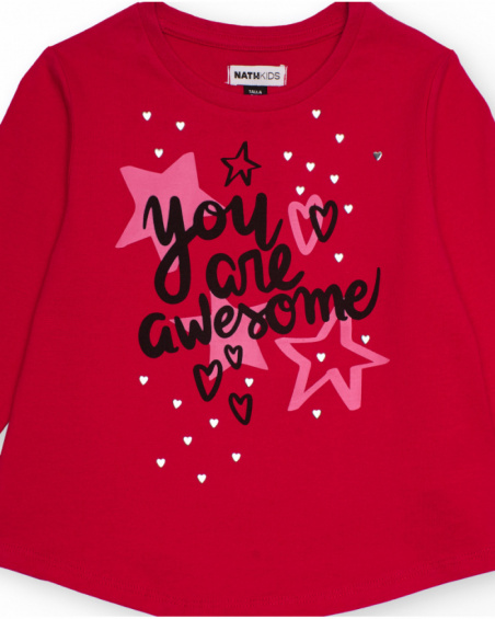 Fuchsia long-sleeved t-shirt for girls with stars and hearts print