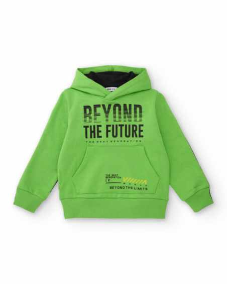 Bicolor hoodie for boys with "Beyond the Future" print