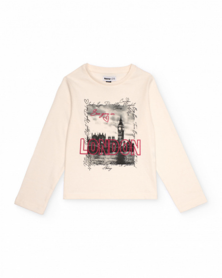 Long-sleeved off-white t-shirt for girls with London print