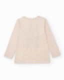 Long-sleeved off-white t-shirt for girls with floral appliqués Long-sleeved off-white t-shirt for girls with floral appliqués