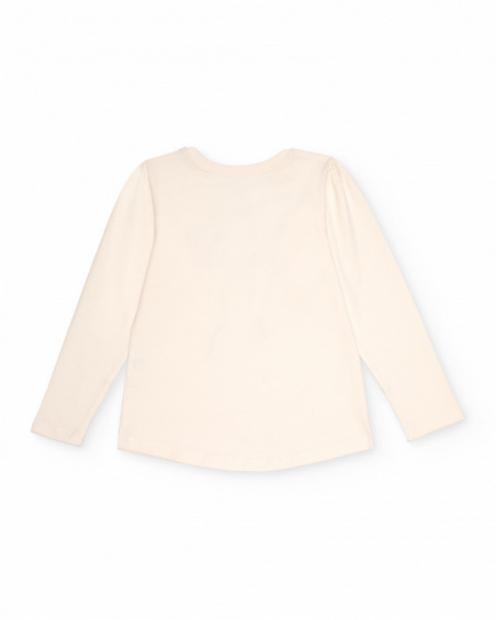 Cream long-sleeve T-shirt with printed bow