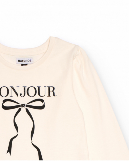 Cream long-sleeve T-shirt with printed bow