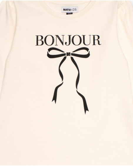 Cream long-sleeve T-shirt with printed bow