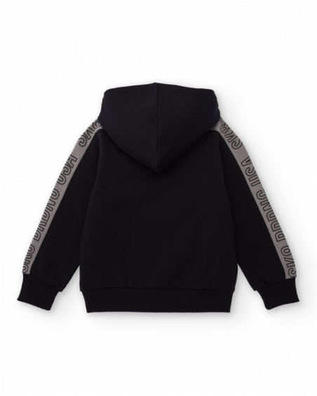 Black hoodie for boys with side stripes and print