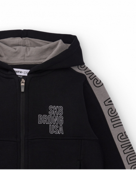 Black hoodie for boys with side stripes and print