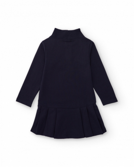 Navy blue sporty dress for girls with front zipper Navy blue sporty dress for girls with front zipper