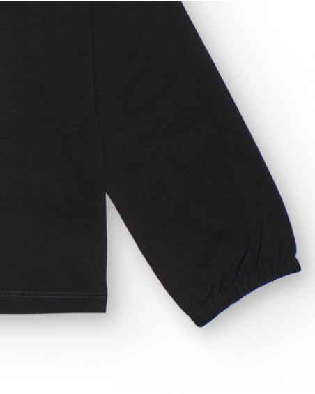 Black long-sleeved T-shirt for girls with cat print