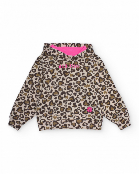 Animal print hoodie with fuchsia details for girls Animal print hoodie with fuchsia details for girls