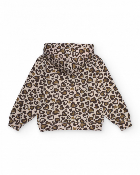 Animal print hoodie with fuchsia details for girls Animal print hoodie with fuchsia details for girls