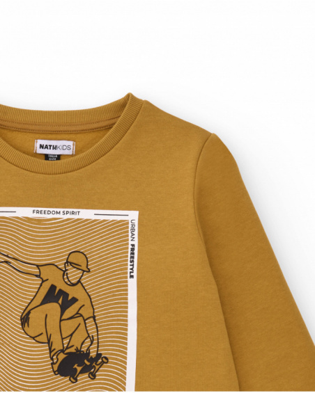 Mustard sweatshirt for boys with skater print Mustard sweatshirt for boys with skater print