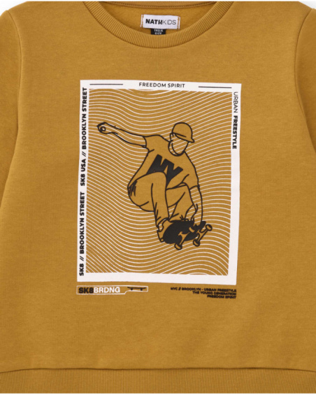Mustard sweatshirt for boys with skater print Mustard sweatshirt for boys with skater print