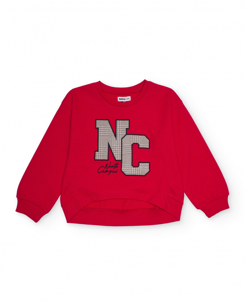 Red sweatshirt for girls with letter print