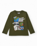 Polerón mostaza con estampado de skater para niño Polerón mostaza con estampado de skater para niño