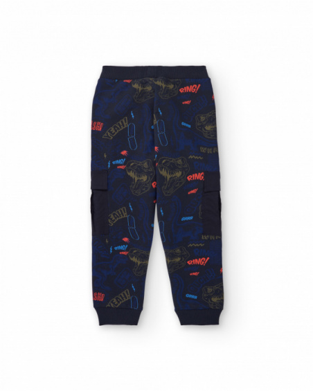Navy blue jogger pants with dinosaur print and cargo pockets Navy blue jogger pants with dinosaur print and cargo pockets
