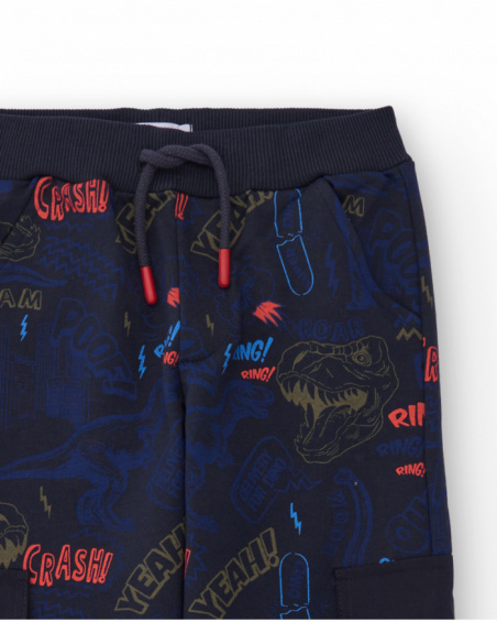 Navy blue jogger pants with dinosaur print and cargo pockets Navy blue jogger pants with dinosaur print and cargo pockets