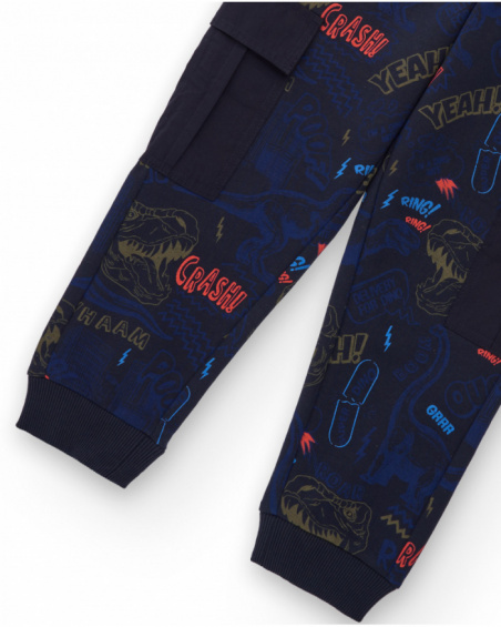 Navy blue jogger pants with dinosaur print and cargo pockets Navy blue jogger pants with dinosaur print and cargo pockets