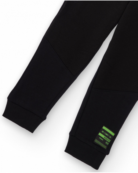 Black jogger pants for boys with green details