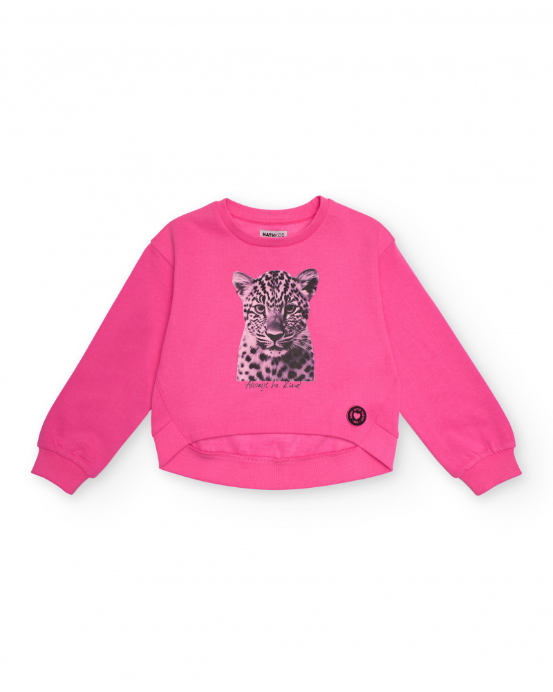 Fuchsia sweatshirt for girls with leopard print