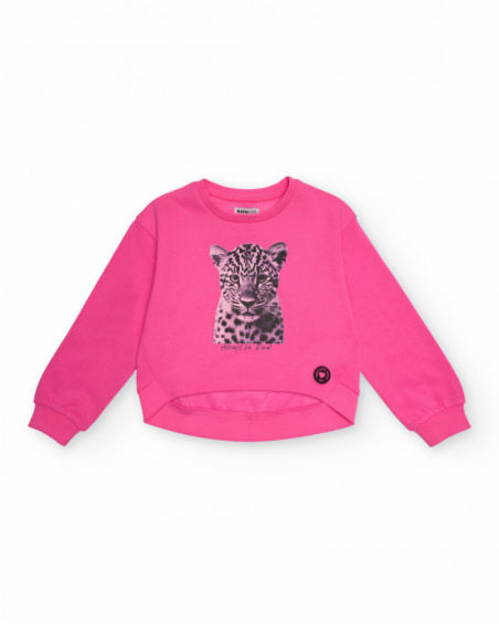 Fuchsia sweatshirt for girls with leopard print Fuchsia sweatshirt for girls with leopard print