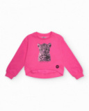 Fuchsia sweatshirt for girls with leopard print Fuchsia sweatshirt for girls with leopard print