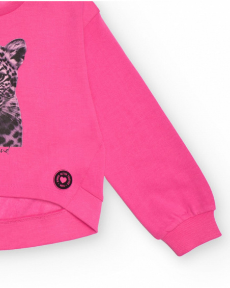 Fuchsia sweatshirt for girls with leopard print Fuchsia sweatshirt for girls with leopard print