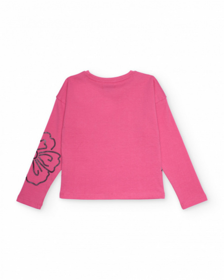 Fuchsia sweatshirt for girls with floral strass print