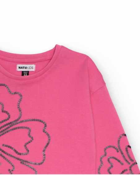 Fuchsia sweatshirt for girls with floral strass print