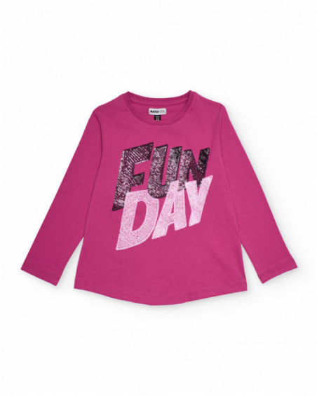Fuchsia long sleeve T-shirt with "FUN DAY" print