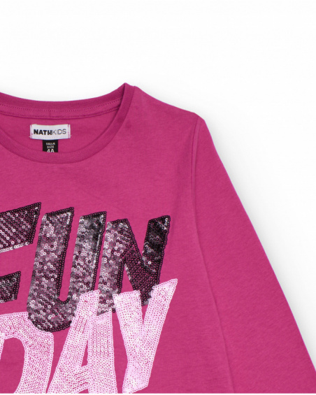 Fuchsia long sleeve T-shirt with "FUN DAY" print
