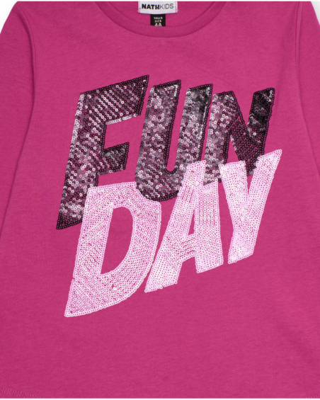 Fuchsia long sleeve T-shirt with "FUN DAY" print