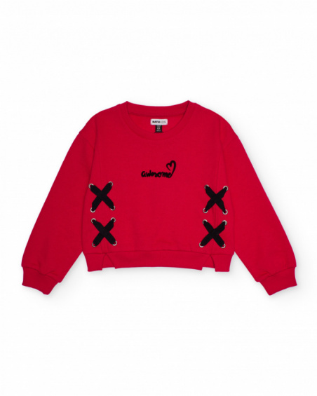 Red sweatshirt for girls with criss-cross bows Red sweatshirt for girls with criss-cross bows