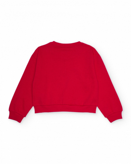Red sweatshirt for girls with criss-cross bows Red sweatshirt for girls with criss-cross bows