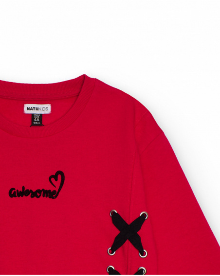 Red sweatshirt for girls with criss-cross bows Red sweatshirt for girls with criss-cross bows