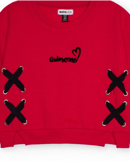 Red sweatshirt for girls with criss-cross bows Red sweatshirt for girls with criss-cross bows