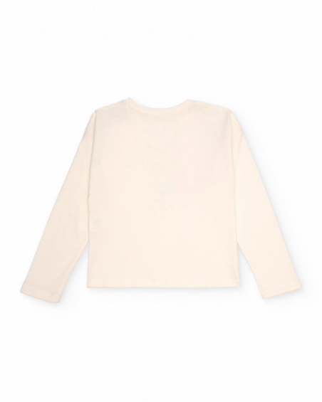 Girls’ long-sleeved T-shirt in off-white with multicolour print