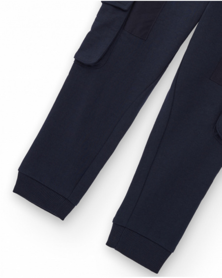 Navy blue jogger pants for boys with cargo pockets