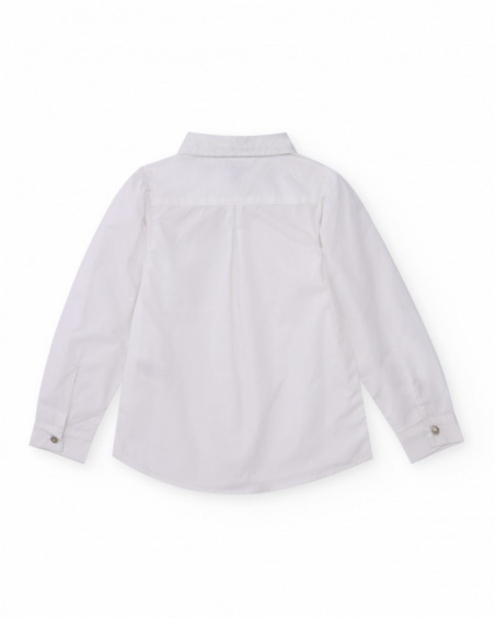 White long-sleeve shirt for boys with chest pocket and decorative button