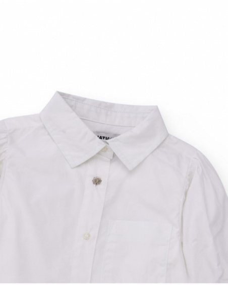 White long-sleeve shirt for boys with chest pocket and decorative button